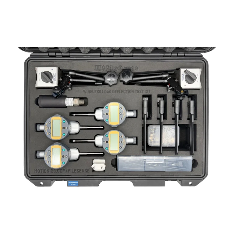 REF: 0512260454 | This PileSense wireless load deflection test kit includes 4x BlueDial 1 inch Bluetooth digital dial indicators, 4x WiMER 1+ long range wireless transmitters, 1x BluePSI B Bluetooth pressure sensor and 2x MagBases in a protective carrying case with custom laser-cut foam.
#PileSense #WirelessMeasurement #CustomApplicationKit
