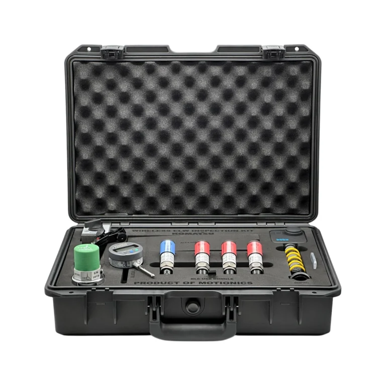 Wireless ELW Inspection Kit – This custom ELW Inspection Kit was designed for Komatsu for eliminating live work, improving safety, accuracy and efficiency. This kit includes 4x BluePSI Bluetooth Pressure Sensors, 1x BlueDial Bluetooth Digital Dial Indicator, 1x VibeSense Triaxial Accelerometer, 1x MagBase for BlueDial plus 1x GoPro with accessories. These tools are integrated into a protective carrying case with custom laser-cut foam and Komatsu company branding. #WirelessInspectionKit #WirelessMeasurement #CustomApplicationKit [Ref: 1203251229]