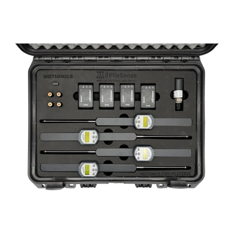 PileSense™: Wireless Load Deflection Test Kit – This PileSense™ Kit includes 4x BlueDialLT Bluetooth Digital Dial Indicators, 4x WiMER1 and 4x MagBases in a protective carrying case with custom laser-cut foam. #PileSense #WirelessMeasurement #CustomApplicationKit [Ref: 1106250238]