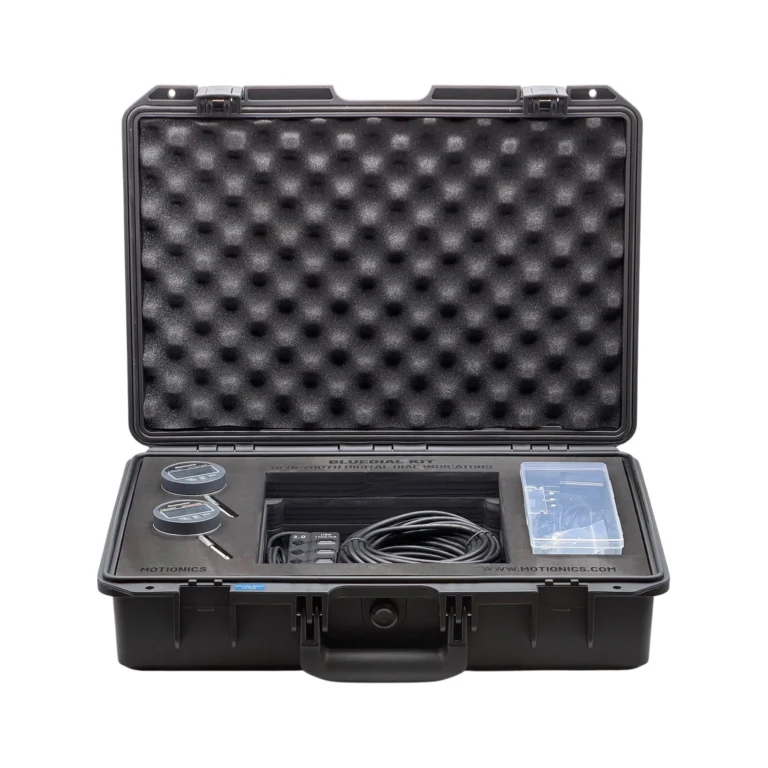 REF: 0618261212 | This custom BlueDial kit includes 2x BlueDial Bluetooth digital dial indicators with a USB hub and 50ft USB extension cable in a protective carrying case with custom laser-cut foam. #BlueDial #WirelessMeasurement #CustomApplicationKit