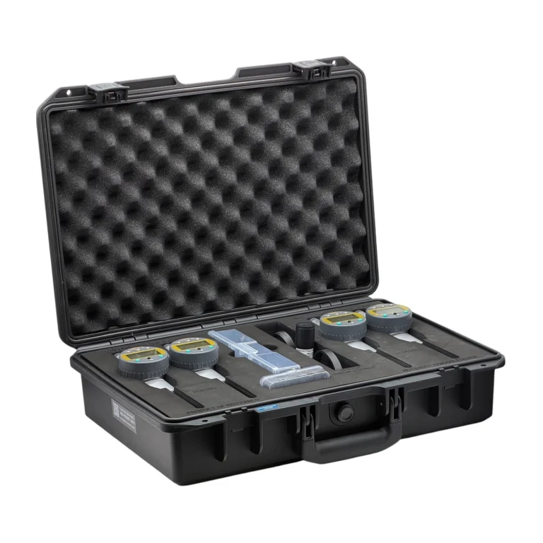 REF: 0424261137 | This custom PileSense wireless load deflection test kit includes 4x BlueDial 2" digital dial indicators, 1x BluePSI Bluetooth pressure sensor and 1x T-Adapter with 38 coupler set. Kit secured in a protective carrying case with custom laser-cut foam.
#PileSense #WirelessMeasurement #CustomApplicationKit