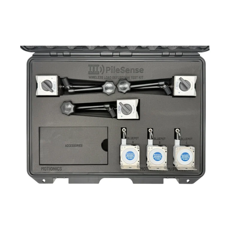 PileSense™ Wireless Load Deflection Test Kit – This PileSense™ custom kit includes 3x BluePot Bluetooth String Pots for deflection measurement and 3x MagBases in a protective carrying case with laser-cut foam. #PileSense #WirelessMeasurement #CustomApplicationKit [Ref: 1216250346]