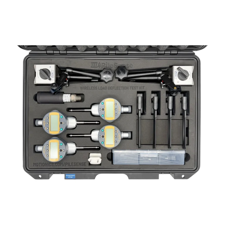 REF: 0512260454 | This PileSense wireless load deflection test kit includes 4x BlueDial 1 inch Bluetooth digital dial indicators, 4x WiMER 1+ long range wireless transmitters, 1x BluePSI B Bluetooth pressure sensor and 2x MagBases in a protective carrying case with custom laser-cut foam.
#PileSense #WirelessMeasurement #CustomApplicationKit