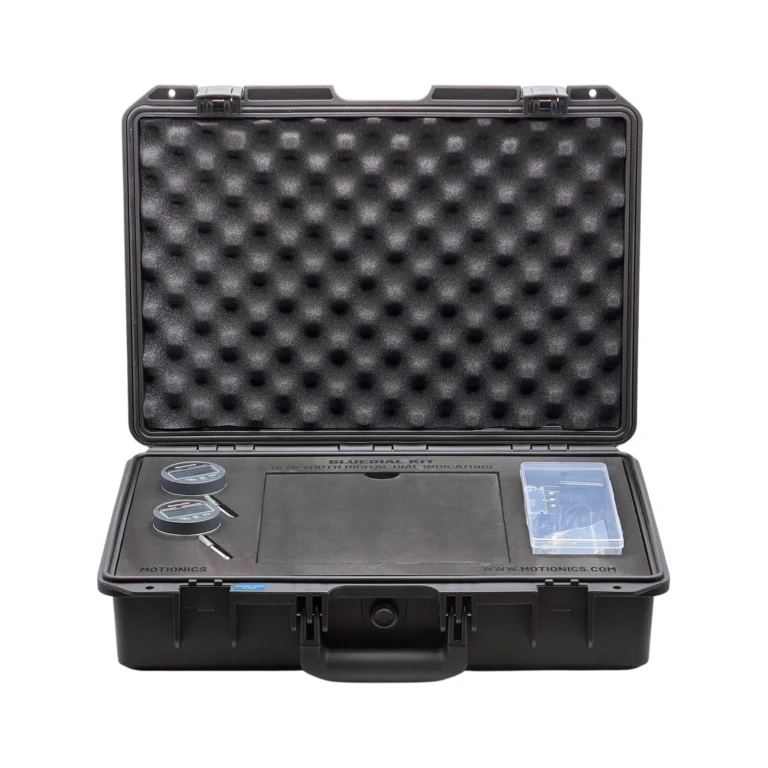 REF: 0618261212 | This custom BlueDial kit includes 2x BlueDial Bluetooth digital dial indicators with a USB hub and 50ft USB extension cable in a protective carrying case with custom laser-cut foam. #BlueDial #WirelessMeasurement #CustomApplicationKit